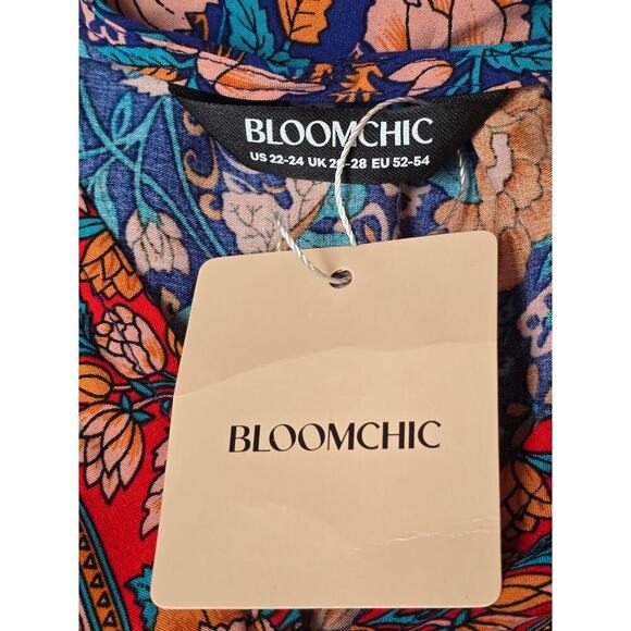 NWT Bloomchic Plus Sz 22-24 Bandana V-neck Pocket Belted Flutter Hem Maxi Boho - Picture 11 of 13